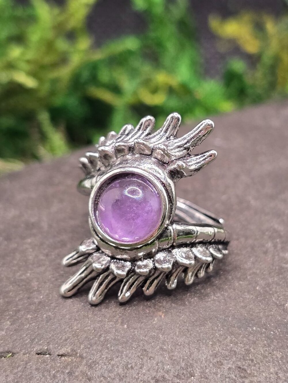 Amethyst Spine Bone Adjustable Ring Size 6-10 Gothic Crystal Jewelry